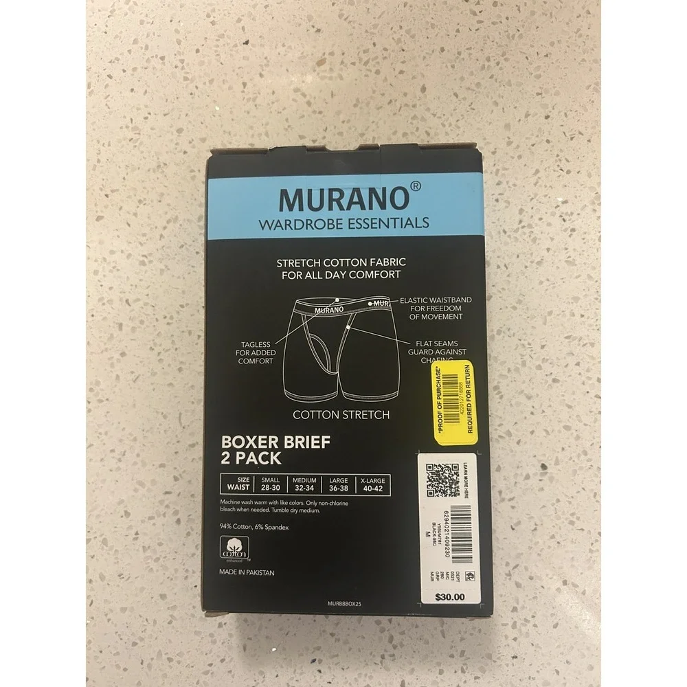 Murano Mens Black 2-Pack Comfort Stretch Boxer Briefs Black Size Medium